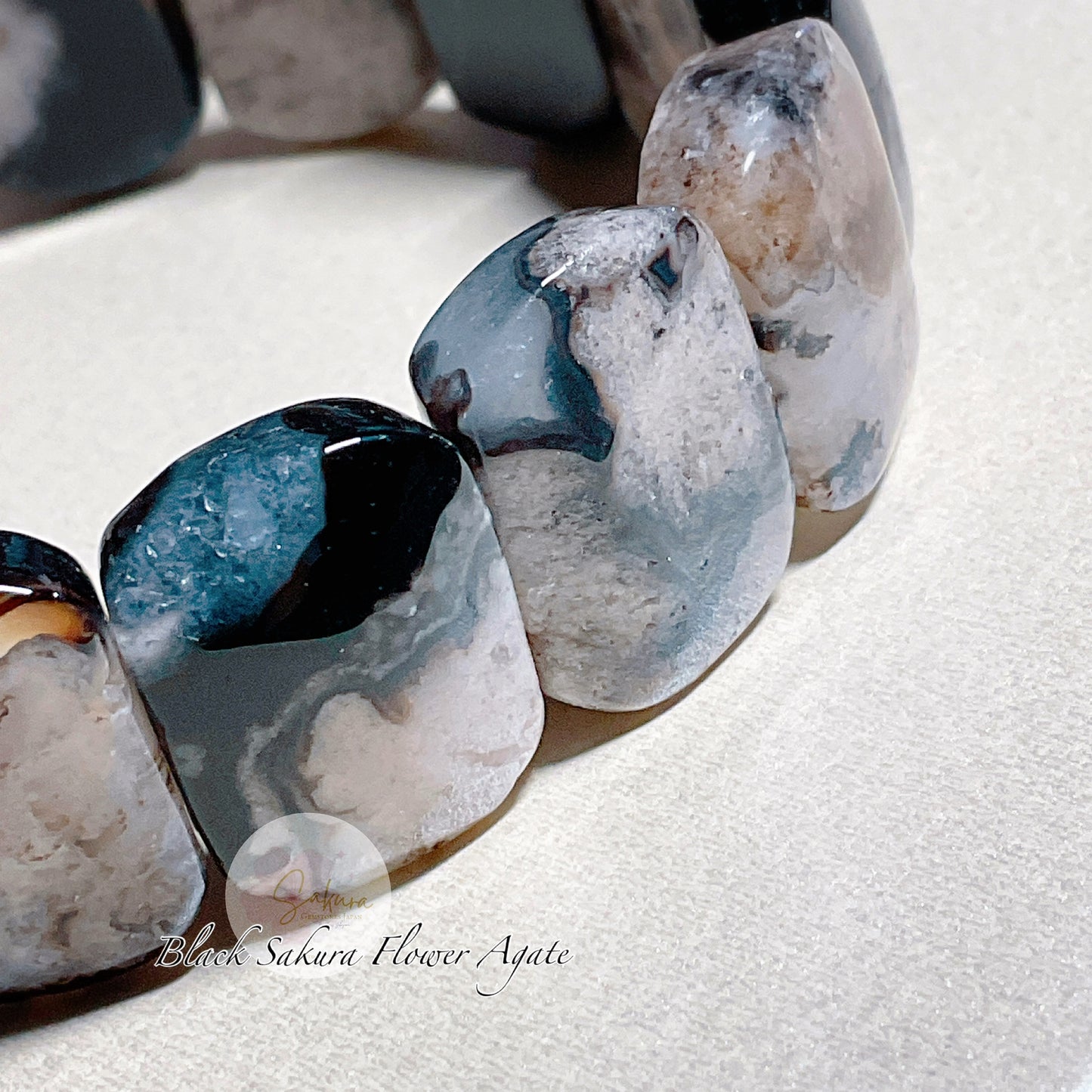 Natural BLACK SAKURA Flower Agate ( BANGLE type ) Bracelet
