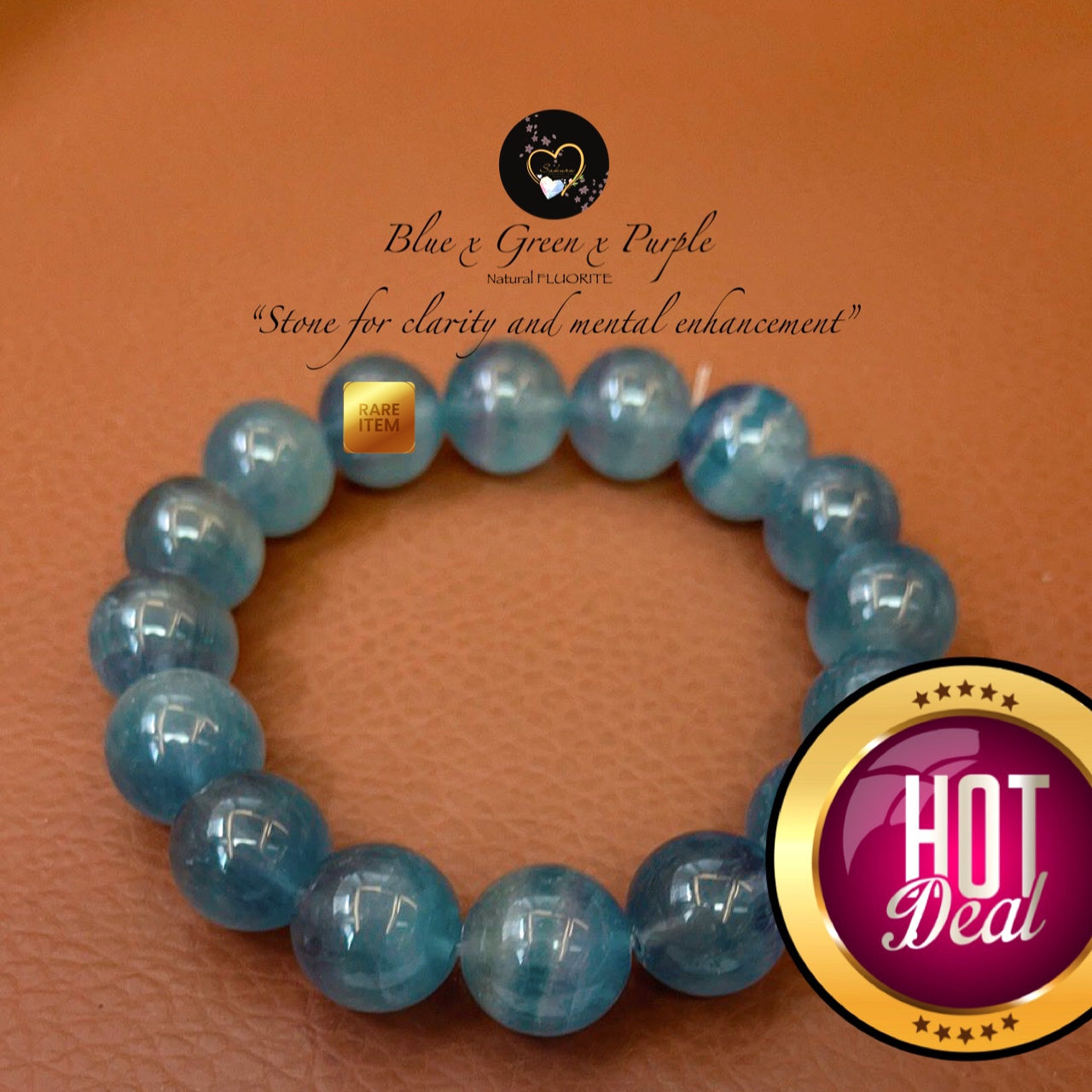 Natural Stone FLUORITE (Blue Green Purple) Round Beads Bracelet