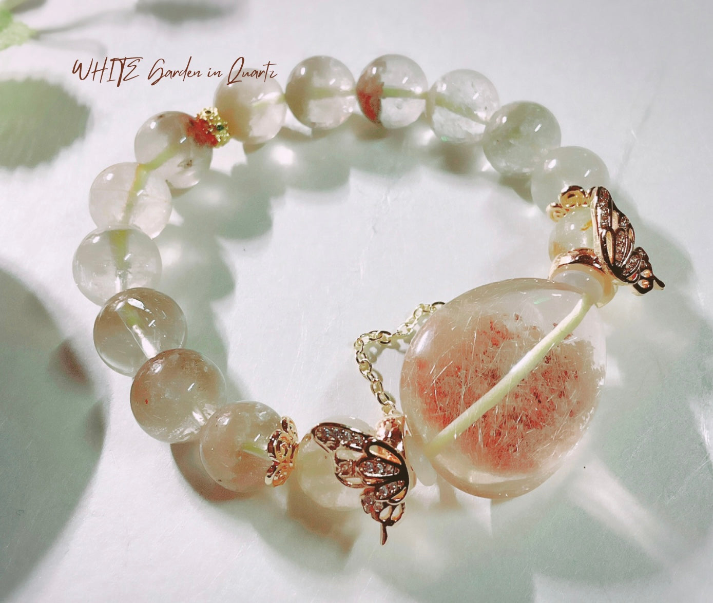 Stunning WHITE Garden in Quartz x Silver Rutile Bracelet ( desabure by: im sakura )