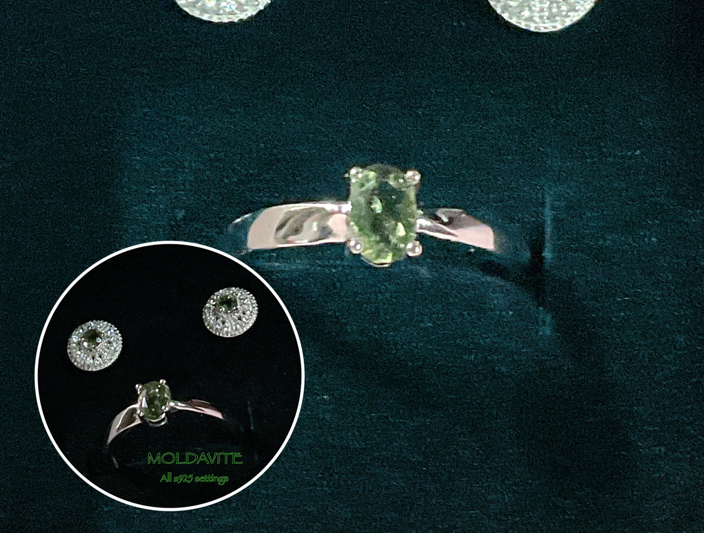Natural MOLDAVITE Ring s925 settings