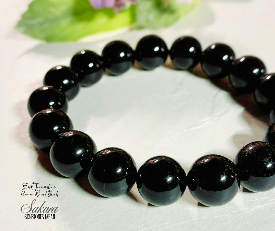 BLACK Tourmaline Bracelet 12mm.