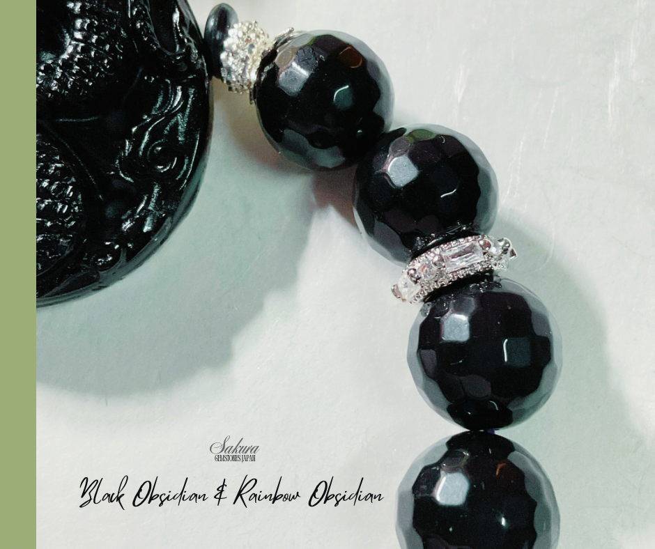 Black Obsidian Snake & Rainbow Obsidian Beads Bracelet ( desabure by: im sakura )
