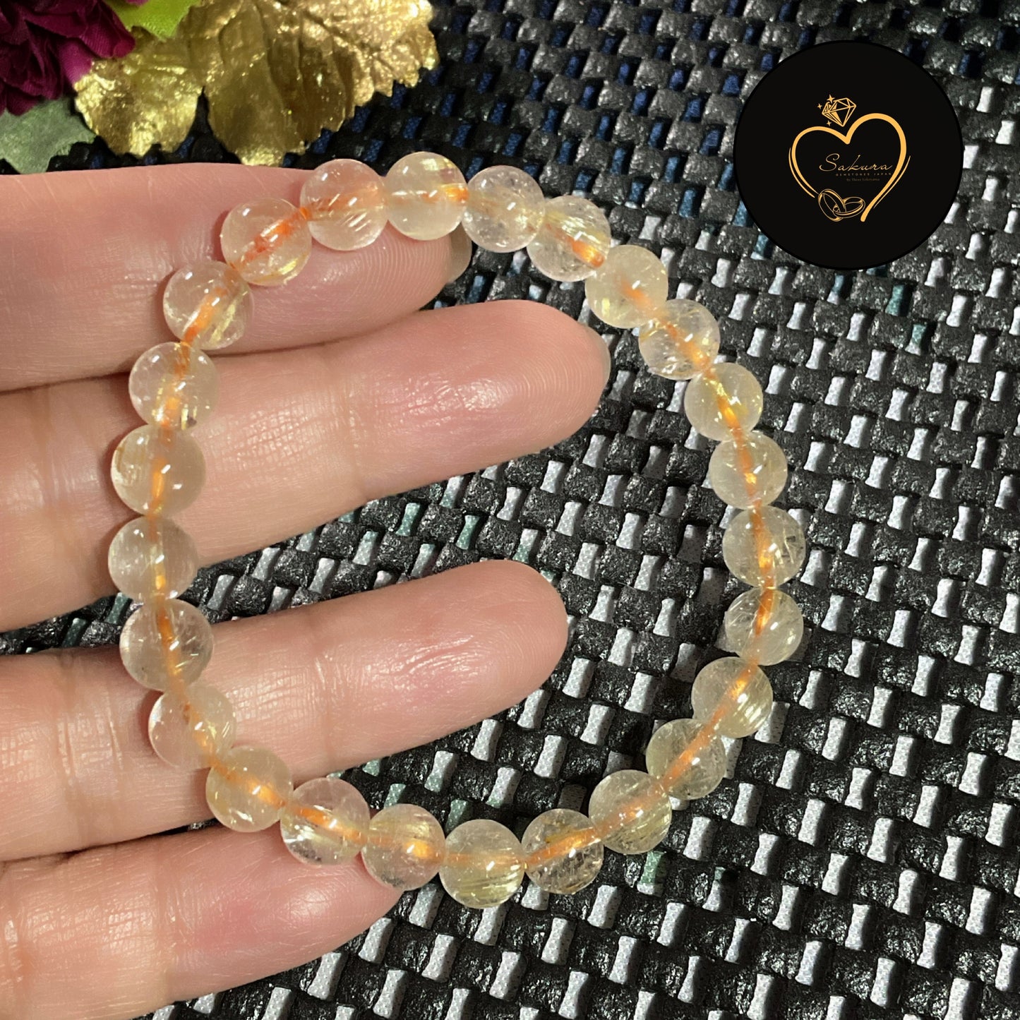 High Quality Golden Rutile in Quartz Bracelet