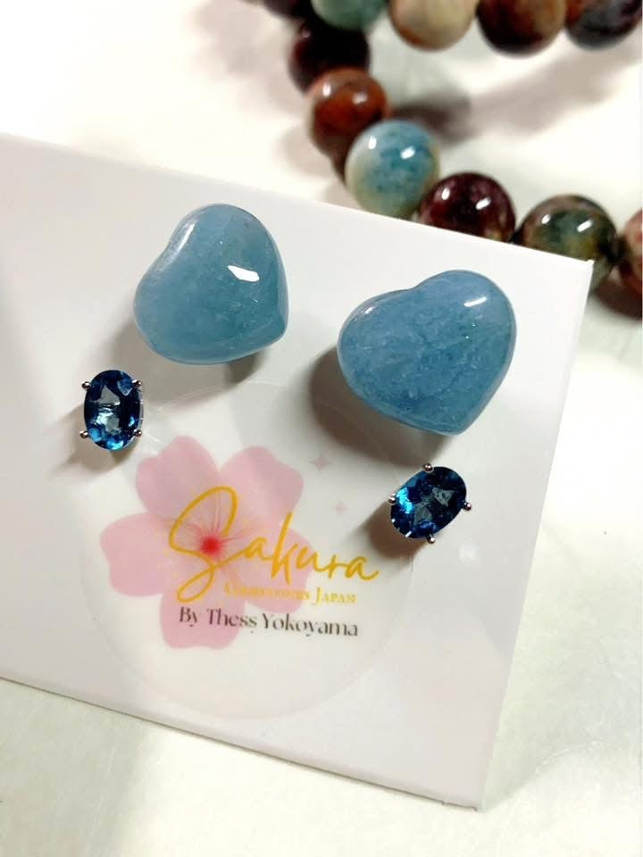 HEART🩵 Aquamarine x Blue Topaz s925 setting earrings