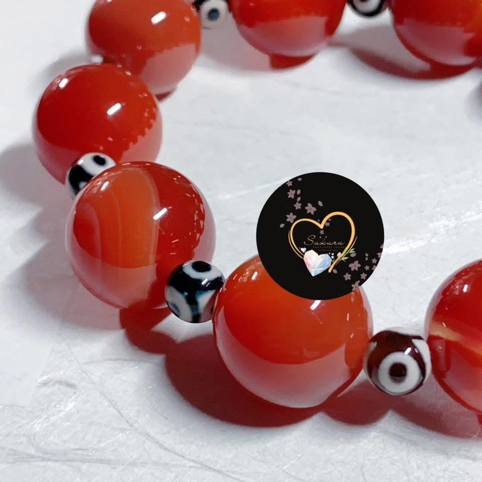 Carnelian TENJU ( 花蜜容器天珠 ) TIBETAN Dzi Bead x3 EYE Bracelet