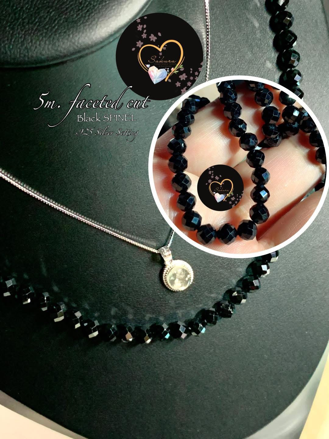 BLACK Spinel ~ faceted cut necklace ~
