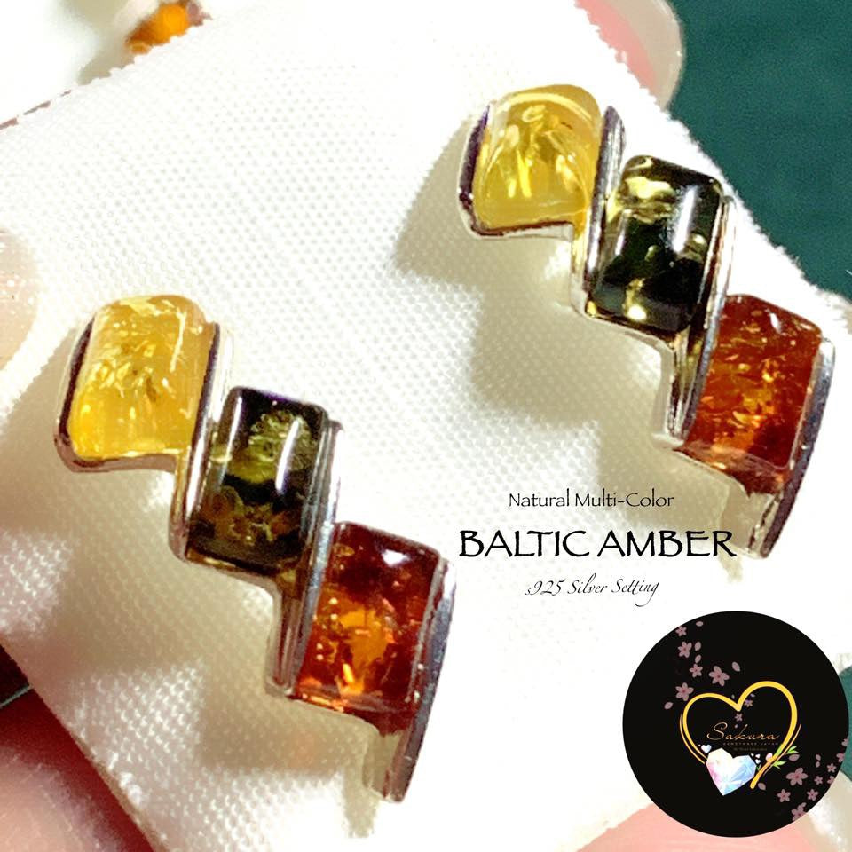 Natural Multi-Color BALTIC AMBER Earrings s925