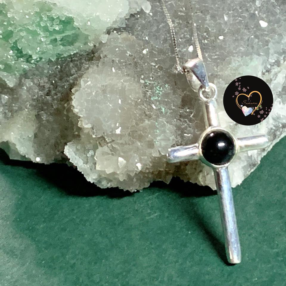 BLACK ONYX CROSS s925 Necklace Pendant