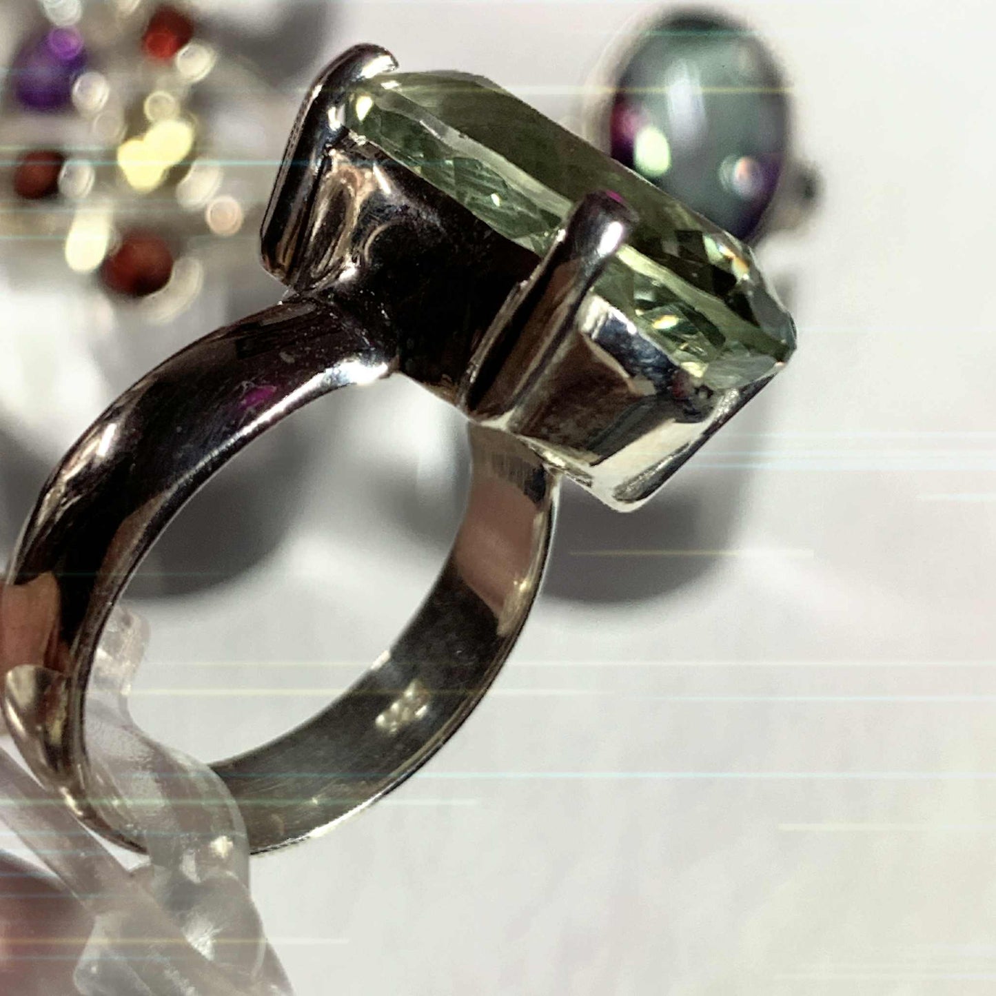 s925 Silver Natural Green Amethyst Ring OVAL