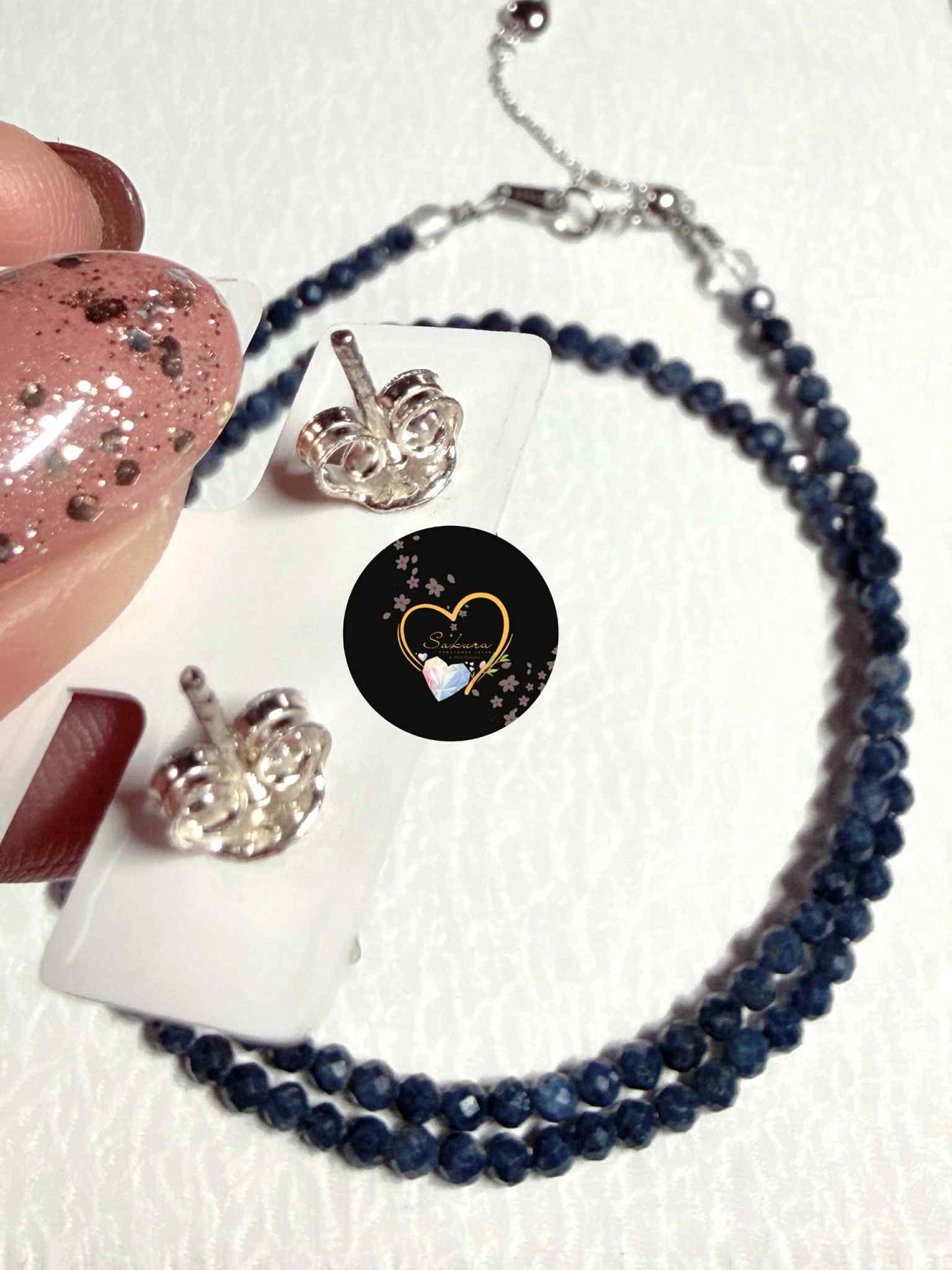 s925 Sterling Silver BLUE Sapphire ( earrings + necklace)