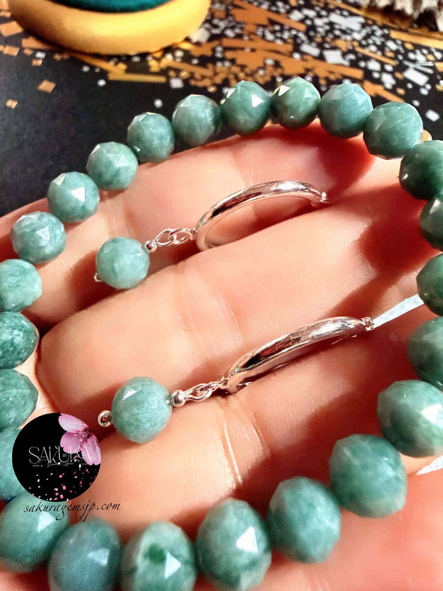 Natural Stone ANGELITE Burmese Jadeite (faceted cut bracelet)