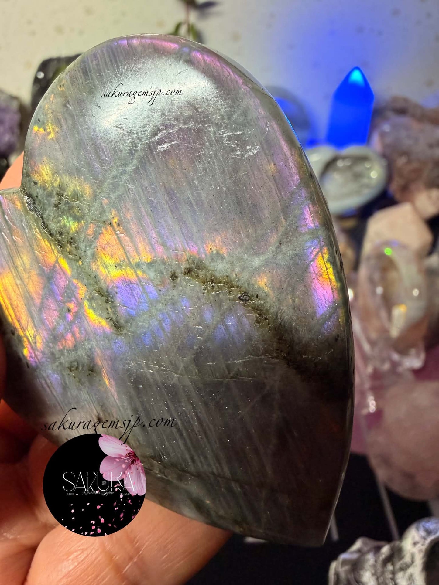 High Quality Labradorite Heart on Stand