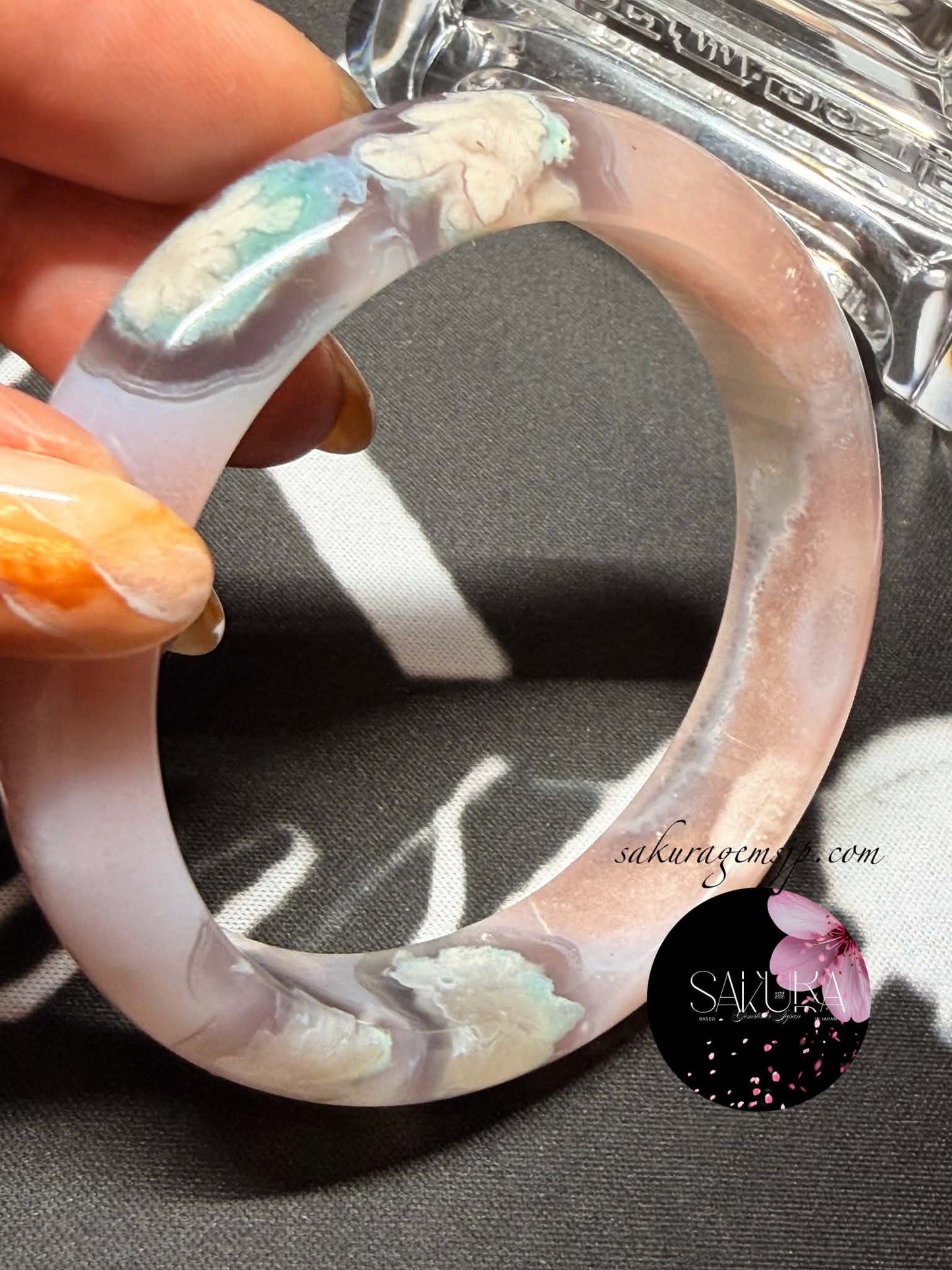 Sakura Flower Agate Bangle ~high quality~🌸🍃 (Cherry🍒Blossom Agate)
