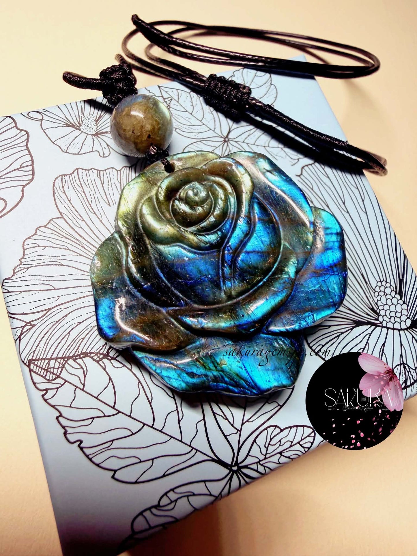 Hand-carved LABRADORITE Rose Necklace Pendant