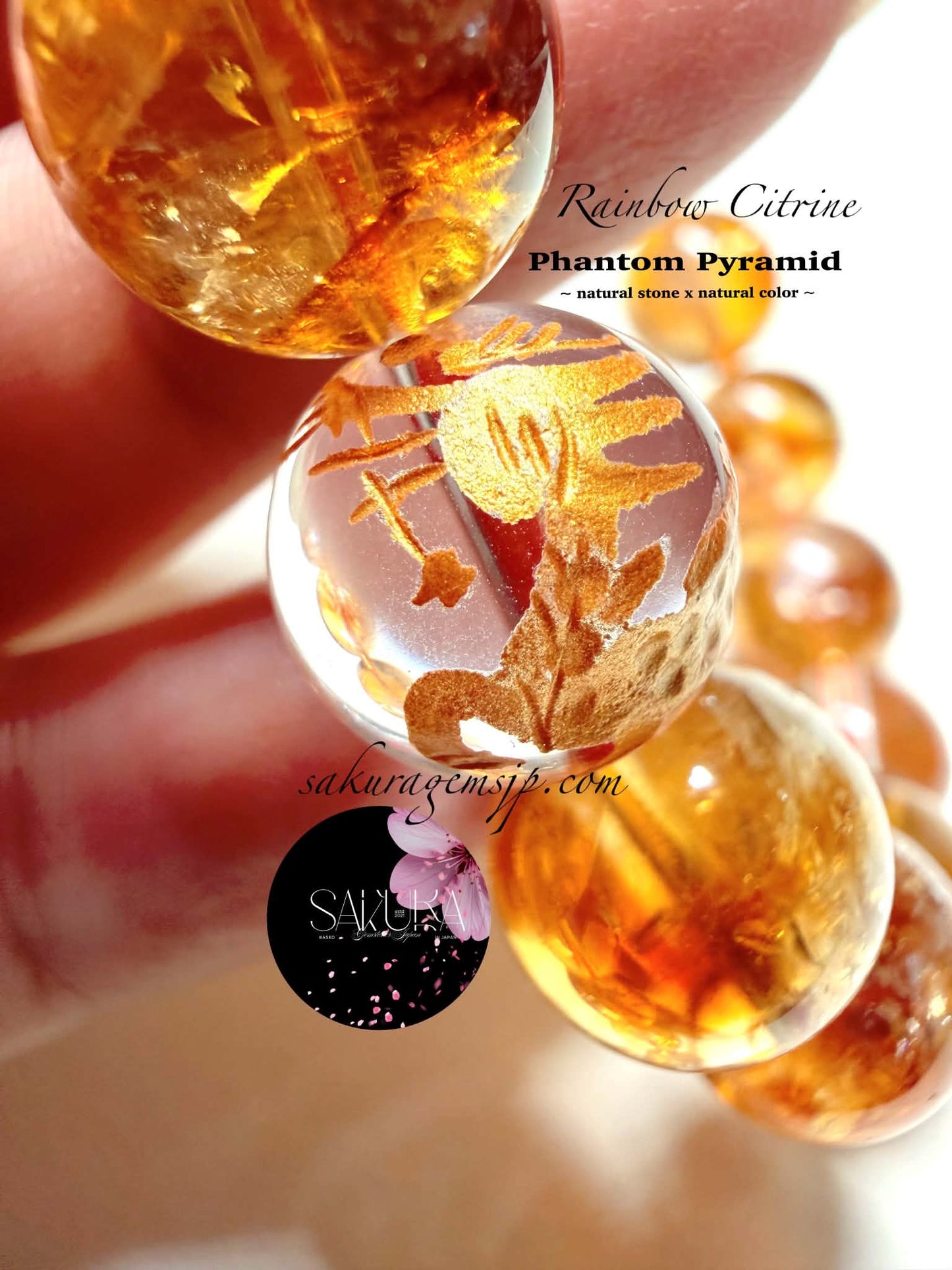 Pyramid Phantom Rainbow Citrine Bracelet ( + Hand-carved Dragon Clear Quartz )