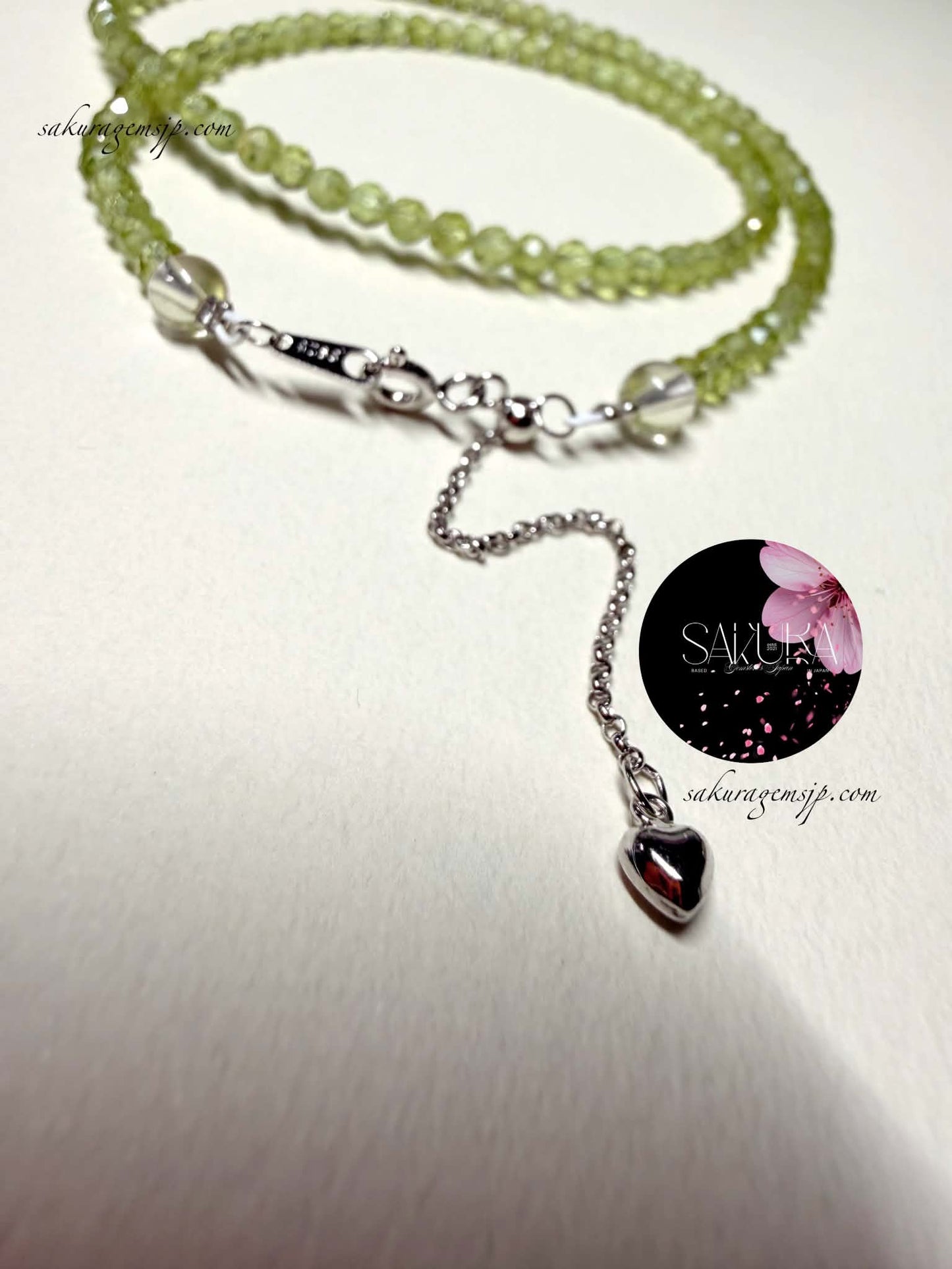 s925 Sterling Silver Setting PERIDOT Faceted Bead Necklace