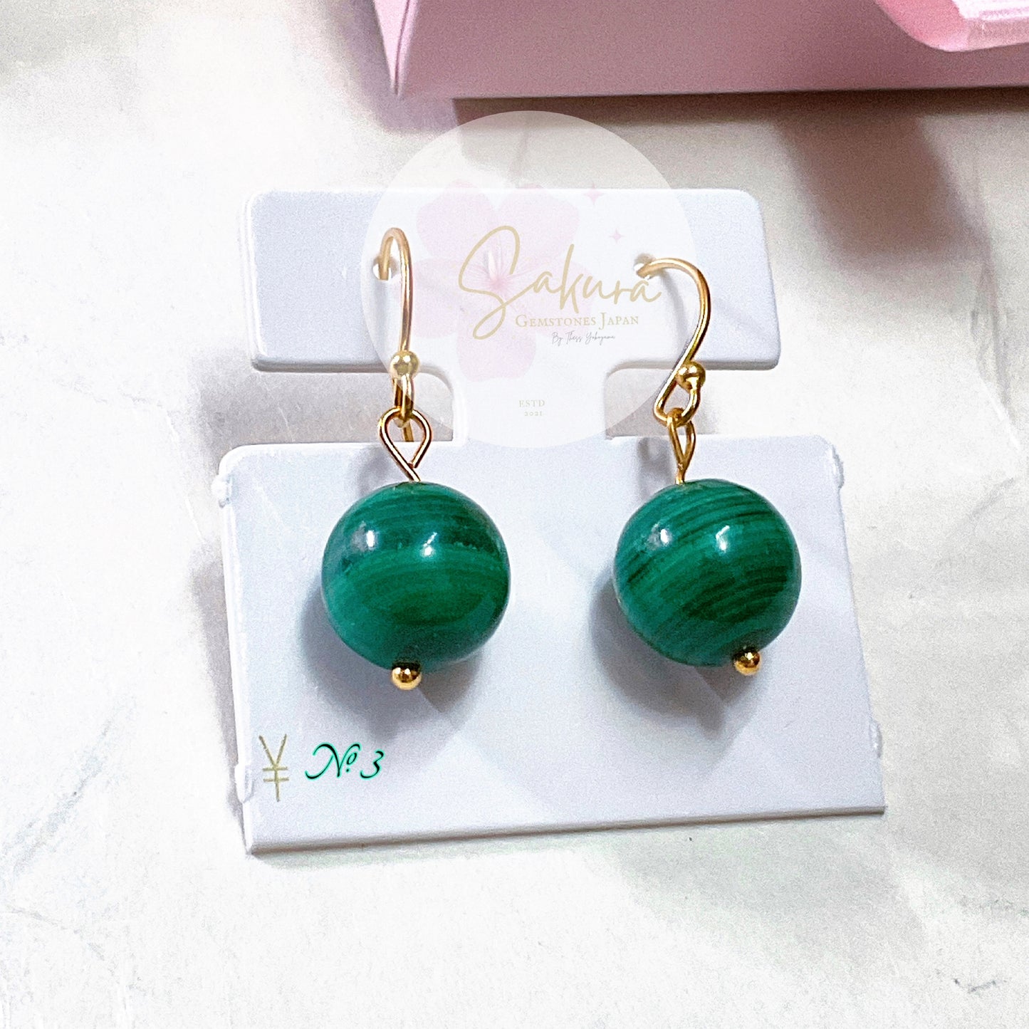 Malachite Bead Earrings in s925 Sterling Silver Settings