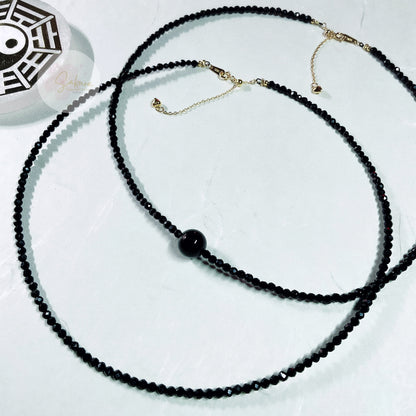 s925 BLACK Obsidian Faceted Necklace