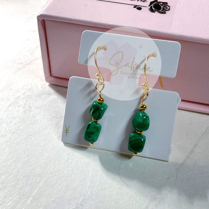 s925 Sterling Silver Malachite (free form-bead) Earrings