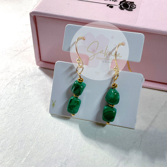 s925 Sterling Silver Malachite (free form-bead) Earrings