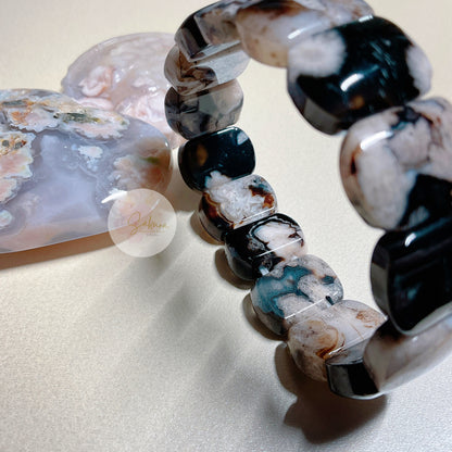 BLACK SAKURA Flower Agate ( BANGLE type ) Bracelet