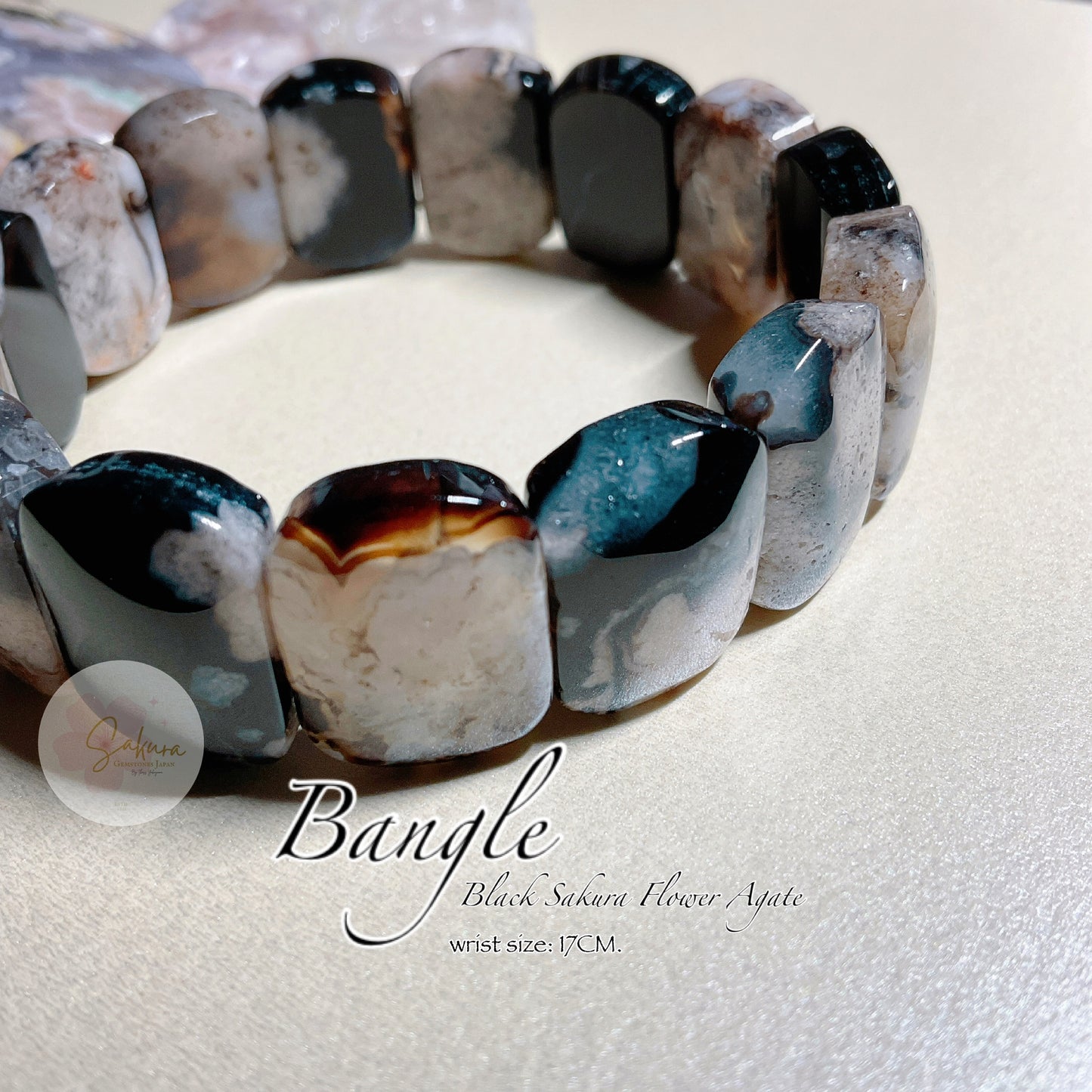 BLACK SAKURA Flower Agate ( BANGLE type ) Bracelet