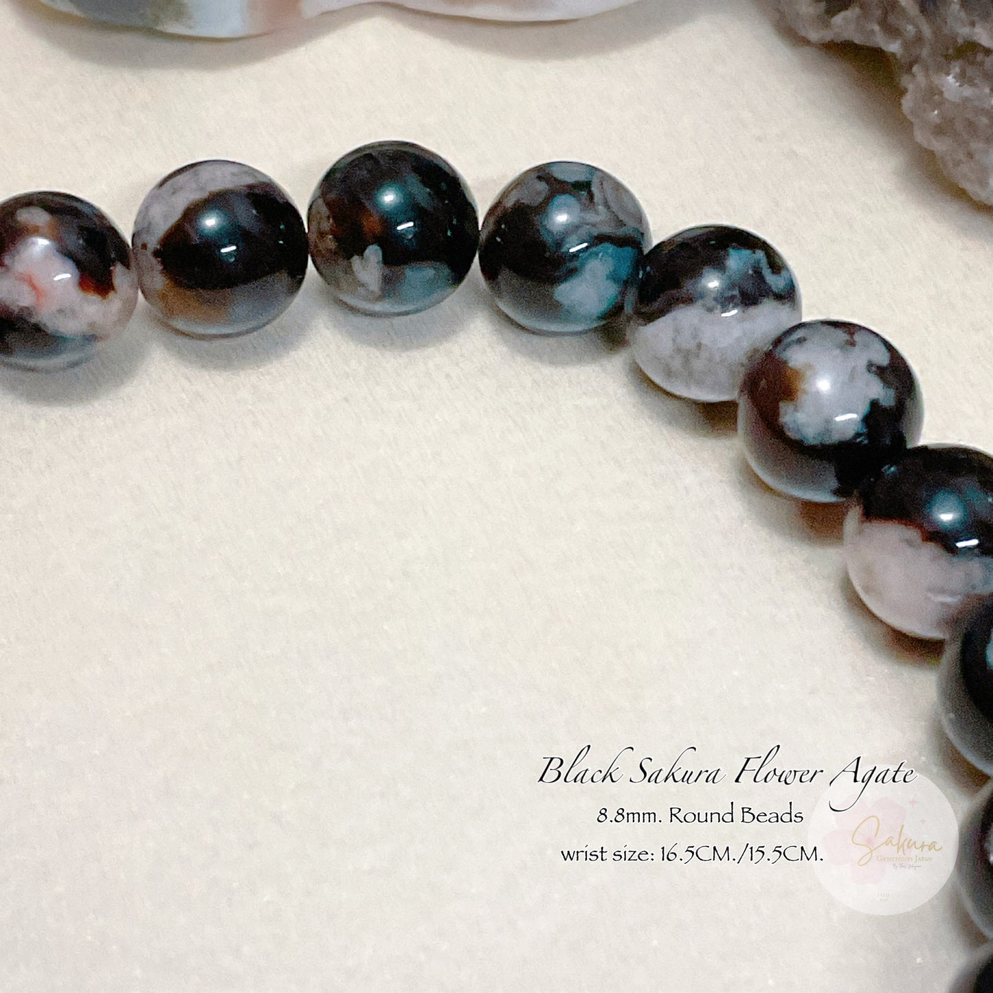 Natural BLACK Sakura Flower Agate  Bracelet