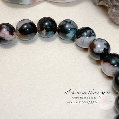 Natural BLACK Sakura Flower Agate  Bracelet