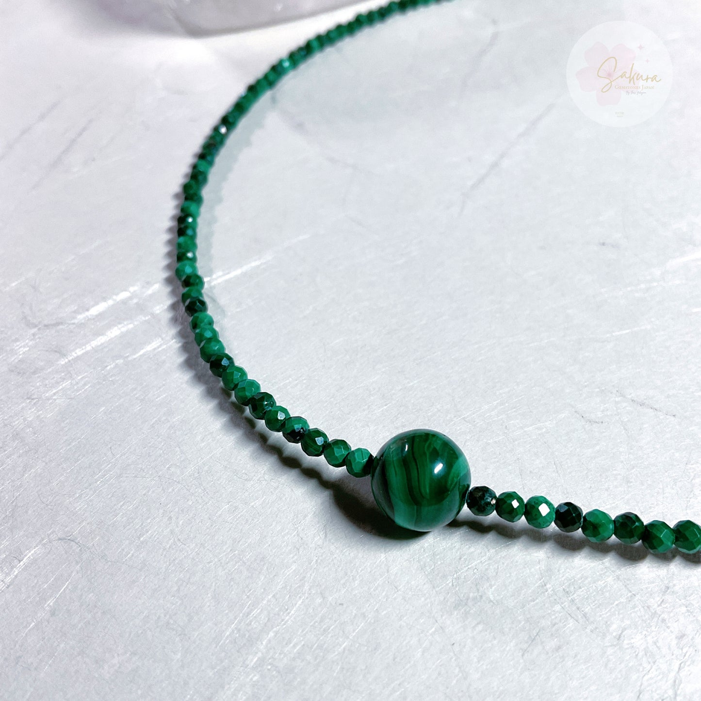 s925 Sterling Silver Malachite Necklace ~ spheres ~