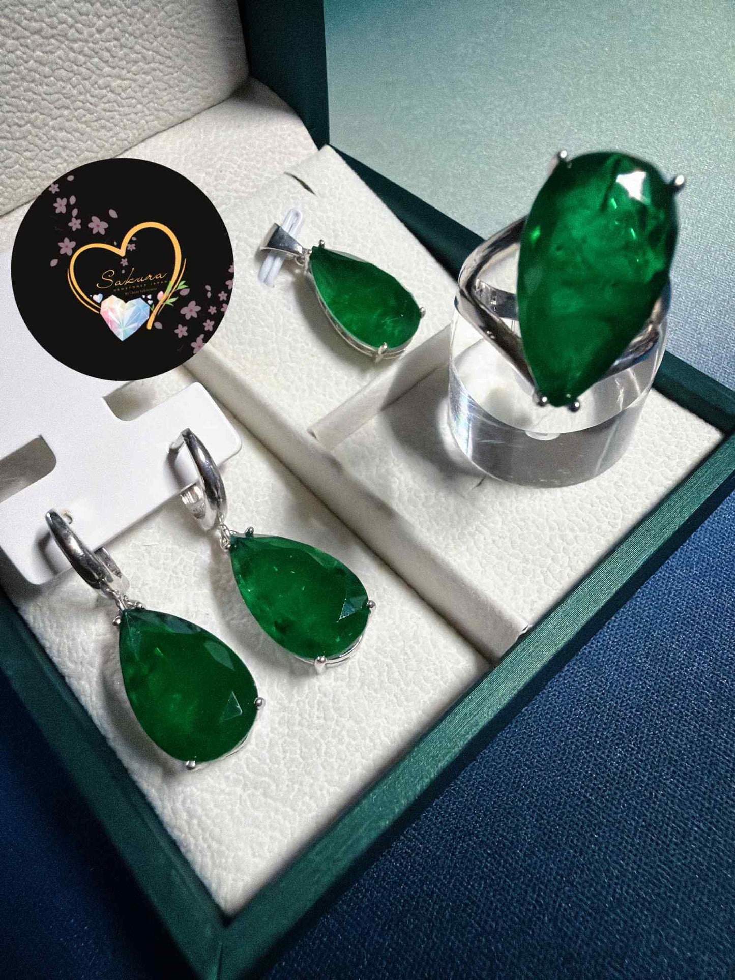 Silver s925 Green PARAIBA Drop Jewel Set ( gift set for her / birthday gift / Christmas gift in faceted cut ) Made from 産地: Italy🇮🇹