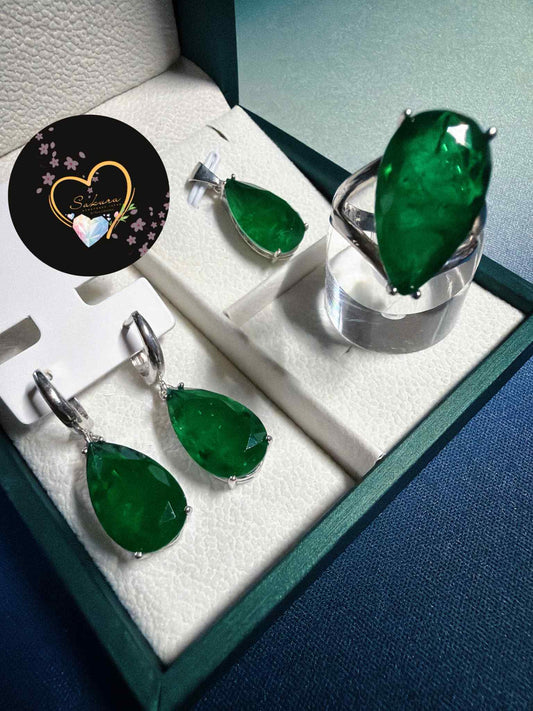 Silver s925 Green PARAIBA Drop Jewel Set ( gift set for her / birthday gift / Christmas gift in faceted cut ) Made from 産地: Italy🇮🇹