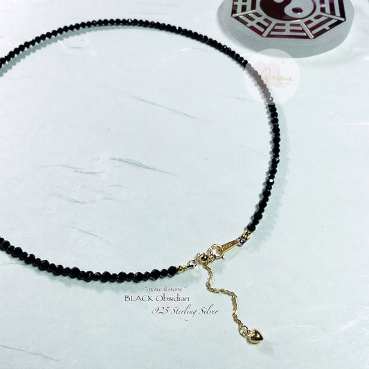 s925 BLACK Obsidian Faceted Necklace