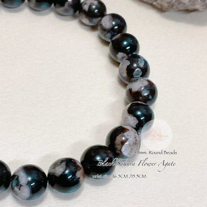 Natural BLACK Sakura Flower Agate  Bracelet