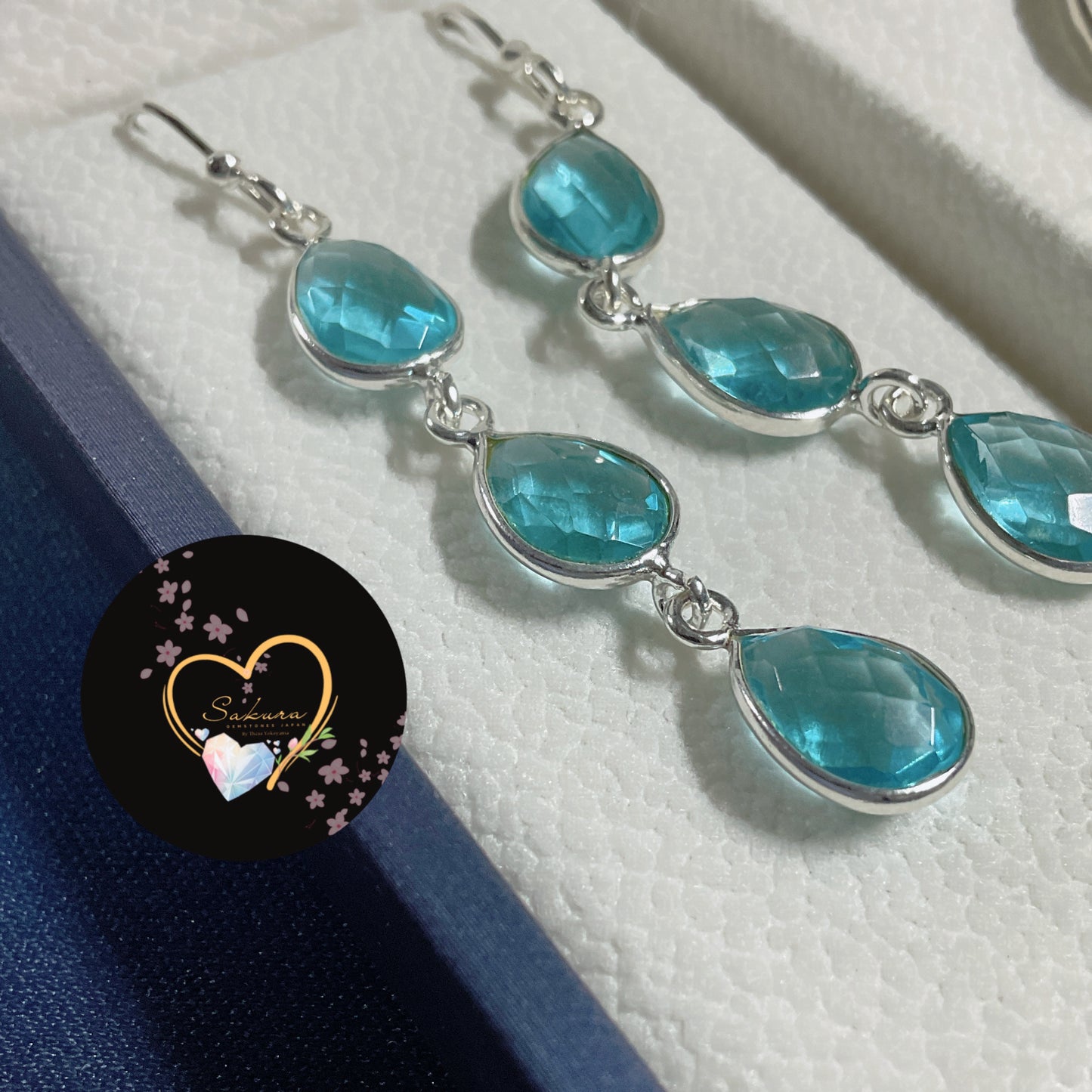 Perfect Silver s925 Blue Topaz Drop Jewel Set ( gift set for her / birthday gift / Christmas gift in faceted cut ) Made from 産地: Italy🇮🇹
