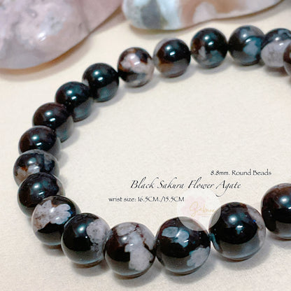 Natural BLACK Sakura Flower Agate  Bracelet