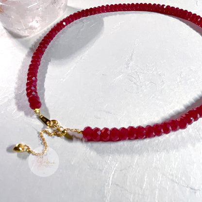 s925 Sterling Silver Ruby Necklace ~ rondel-beads ~