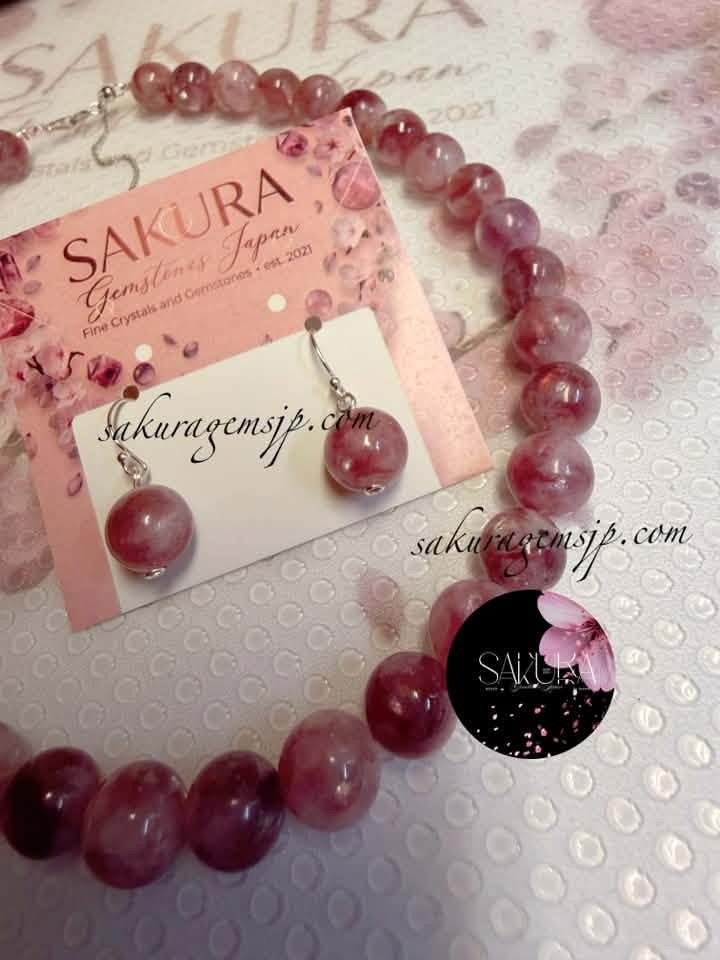 Deep Pink Purple MICA Lepidolite Necklace & Earrings SET