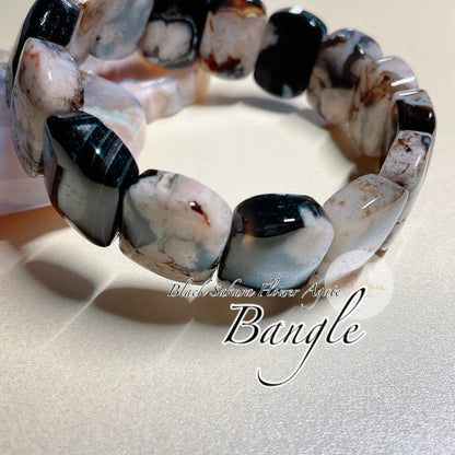 BLACK SAKURA Flower Agate ( BANGLE type ) Bracelet