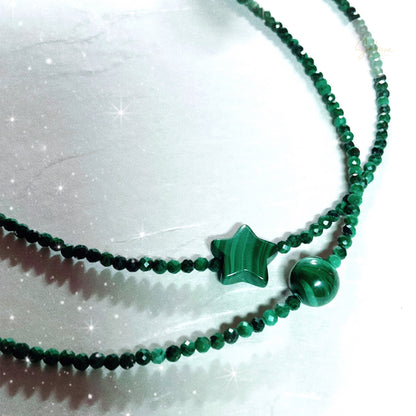 s925 Sterling Silver Malachite Necklace ~ spheres ~