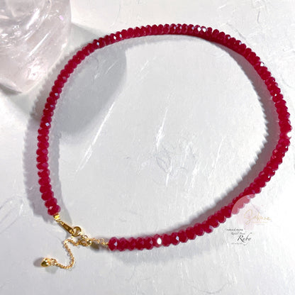 s925 Sterling Silver Ruby Necklace ~ rondel-beads ~