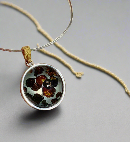 Solid s925 Silver Parasite ( Meteorite ) Pendant