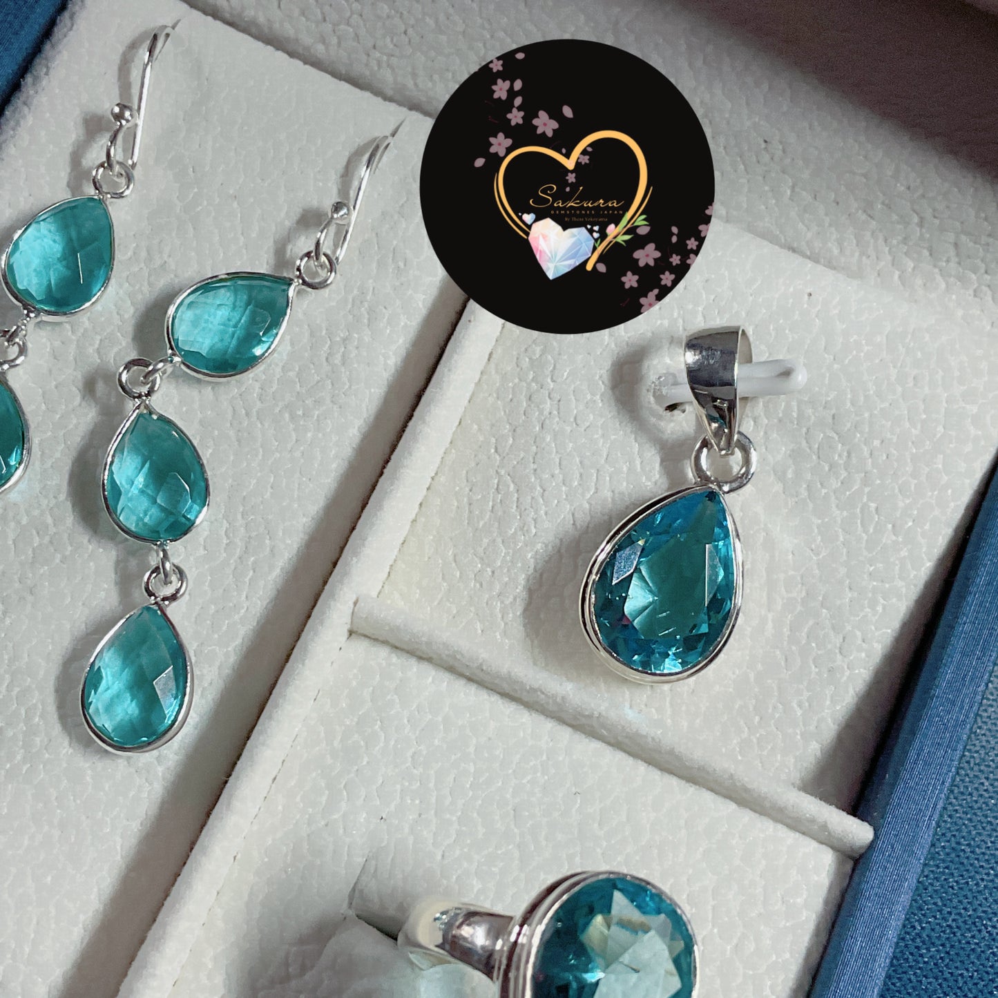 Perfect Silver s925 Blue Topaz Drop Jewel Set ( gift set for her / birthday gift / Christmas gift in faceted cut ) Made from 産地: Italy🇮🇹
