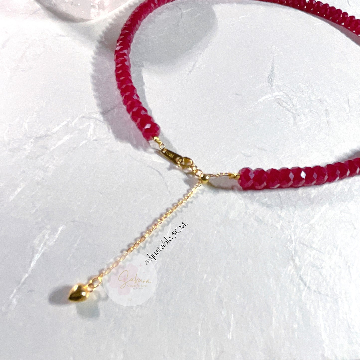 s925 Sterling Silver Ruby Necklace ~ rondel-beads ~