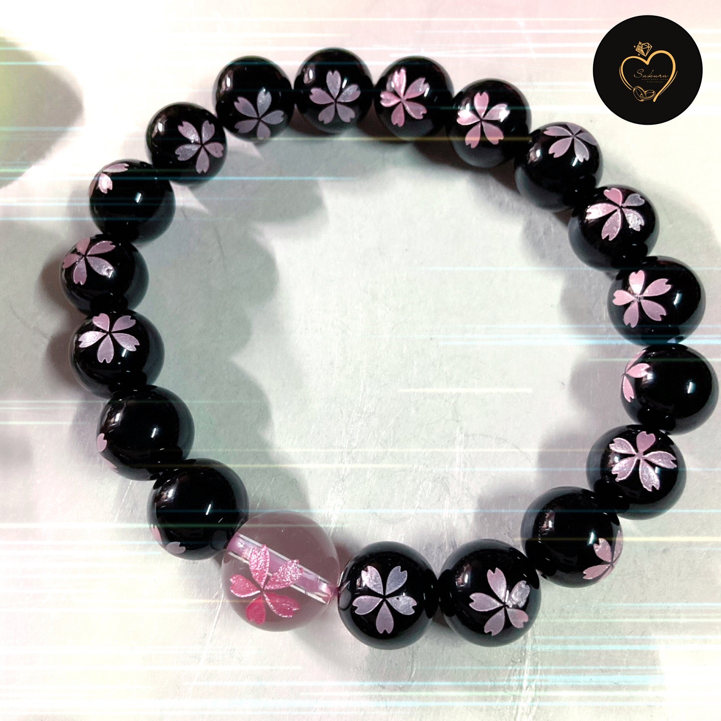 SAKURA Carving 🌸 Black ONYX Bracelet