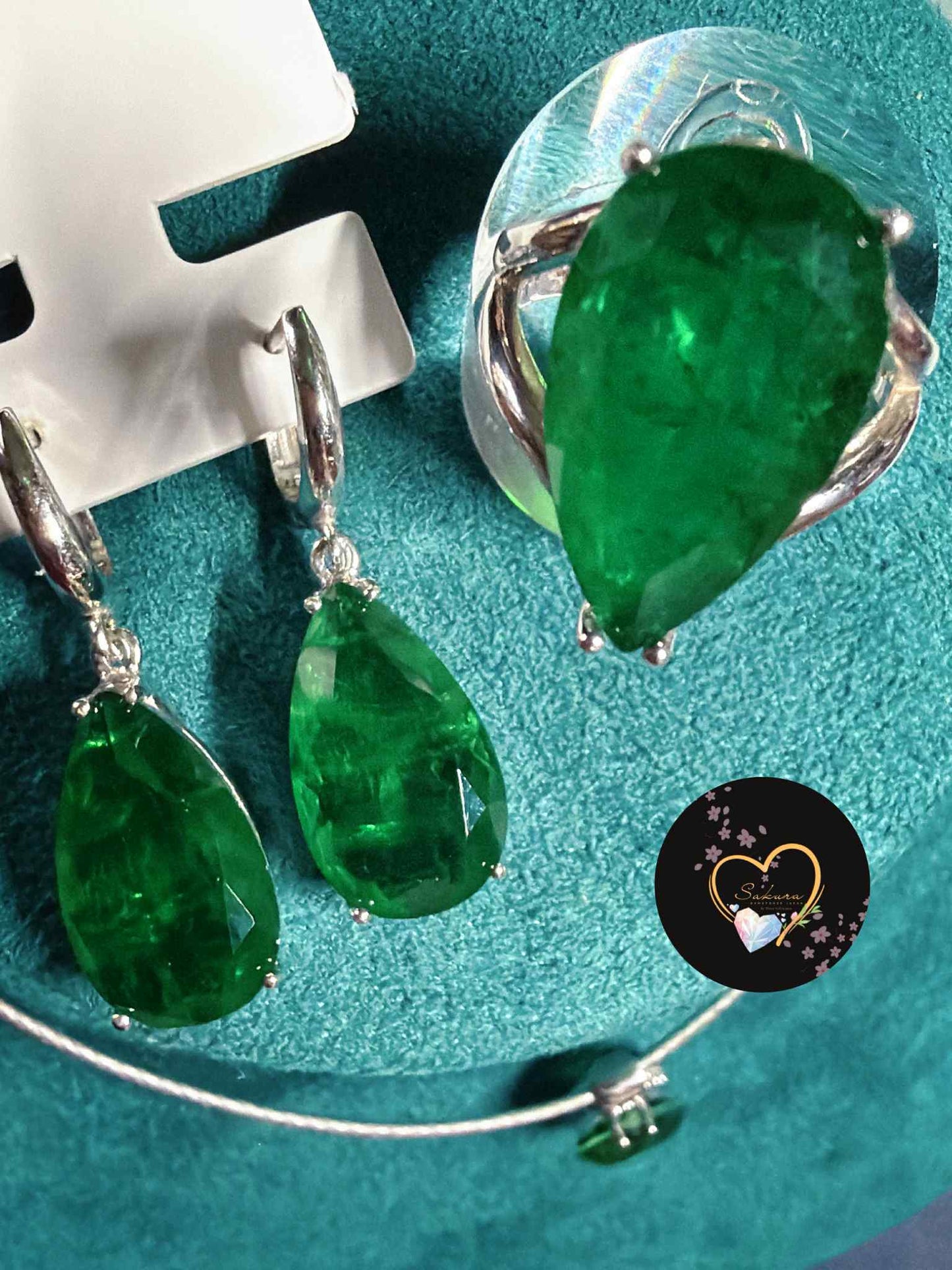Silver s925 Green PARAIBA Drop Jewel Set ( gift set for her / birthday gift / Christmas gift in faceted cut ) Made from 産地: Italy🇮🇹