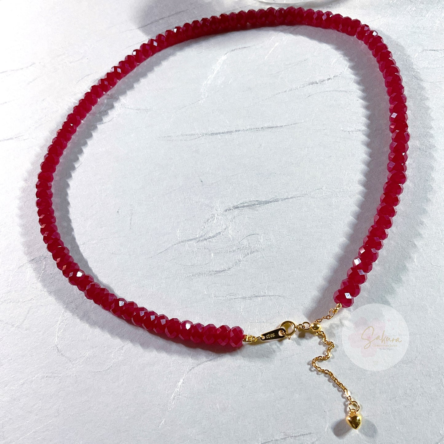 s925 Sterling Silver Ruby Necklace ~ rondel-beads ~