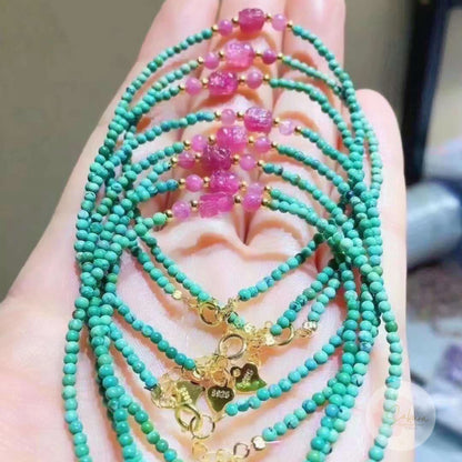 Natural TURQUOISE + Pink Tourmaline in s925 settings ( bracelet + ring SET )