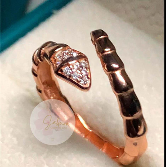 s925 Sterling Silver PINK ROSE Gold Snake Shank Ring