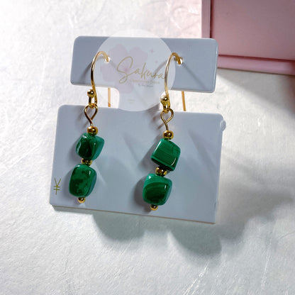 s925 Sterling Silver Malachite (free form-bead) Earrings