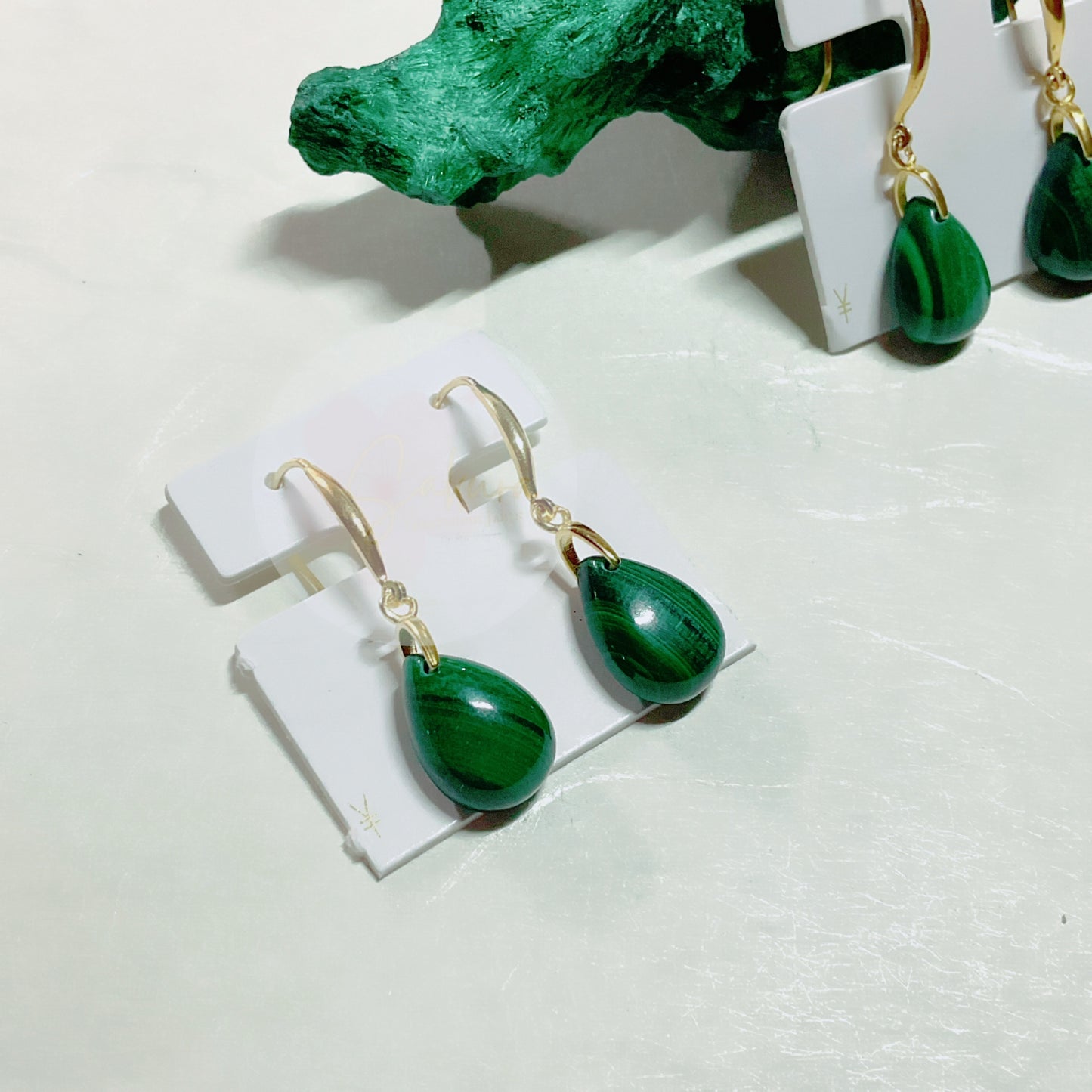 MALACHITE Teardrop Dangling Earrings s925 Sterling Silver